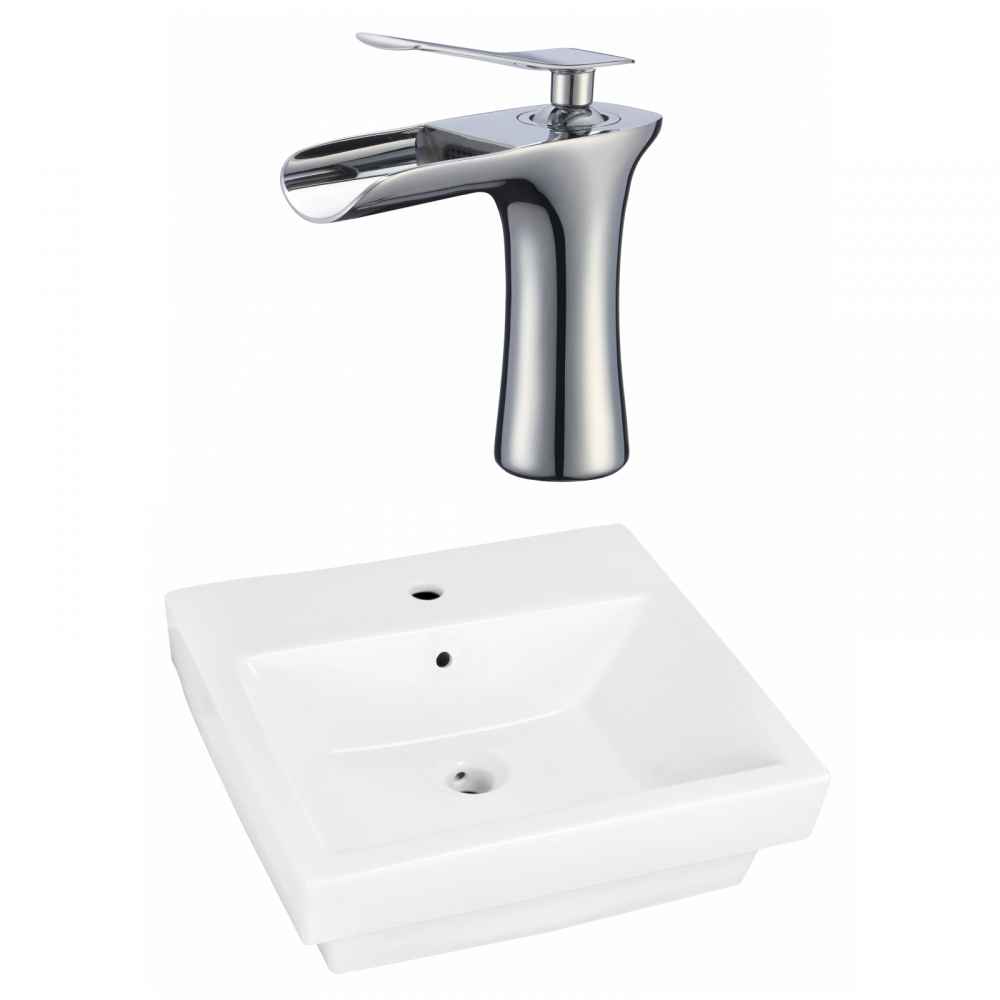 19-in. x 17.5-in. Rectangle Bathroom Vessel Sink Set White Enamel Glaze