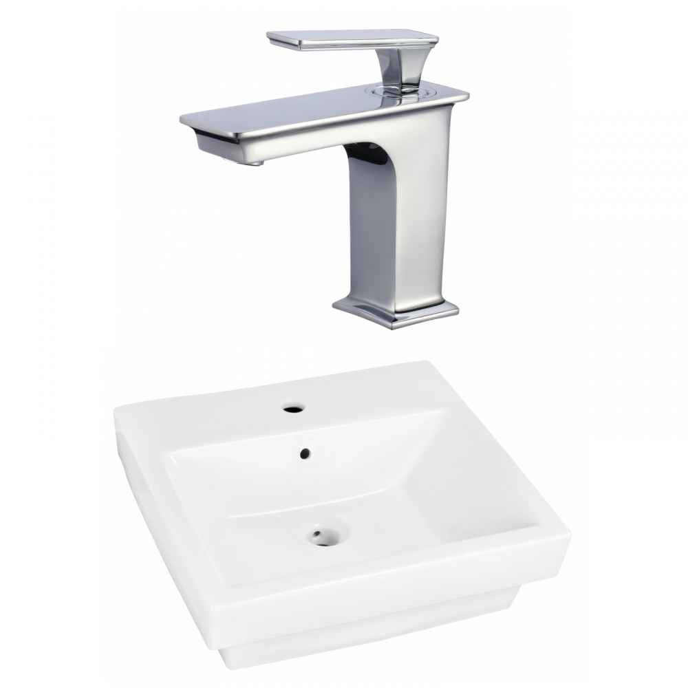 19-in. x 17.5-in. Rectangle Bathroom Vessel Sink Set White Enamel Glaze