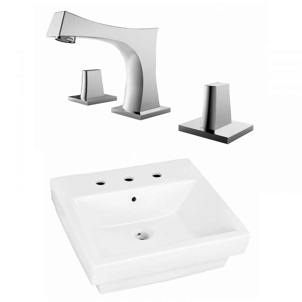 19-in. x 17.5-in. Rectangle Bathroom Vessel Sink Set White Enamel Glaze