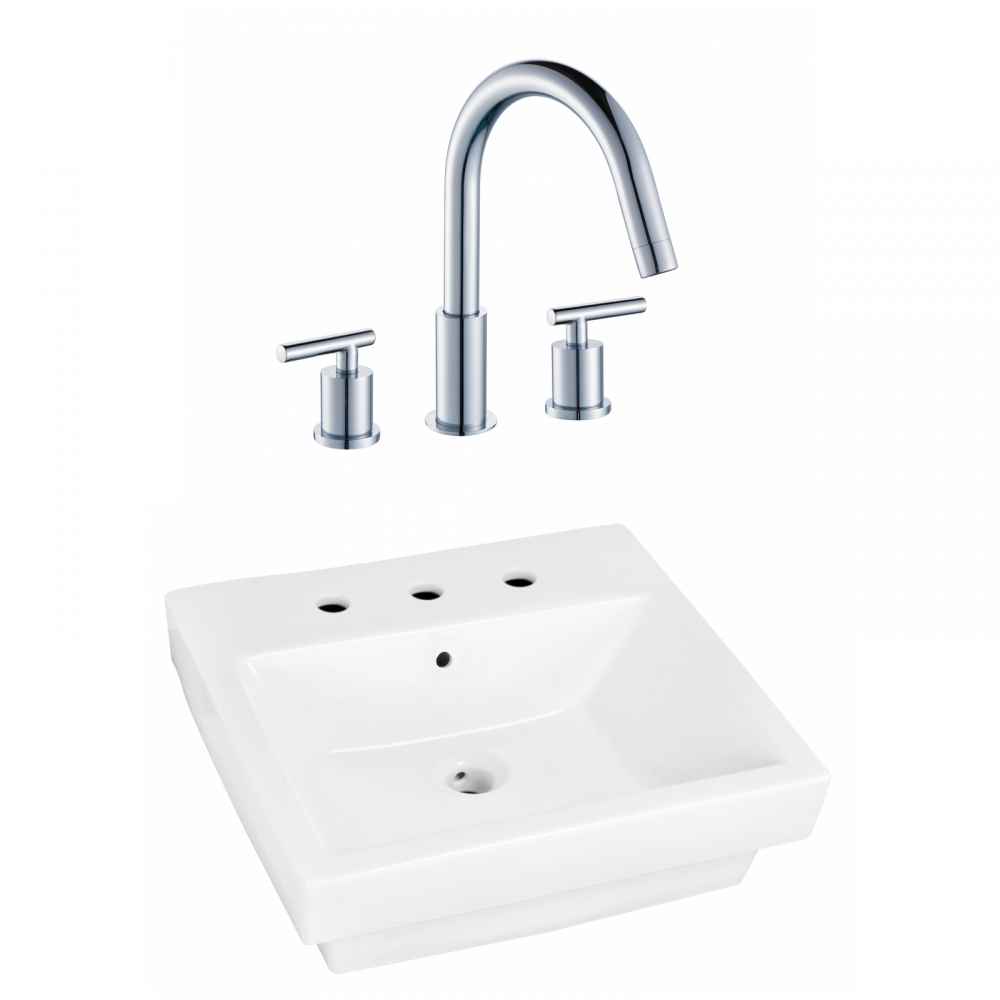 19-in. x 17.5-in. Rectangle Bathroom Vessel Sink Set White Enamel Glaze