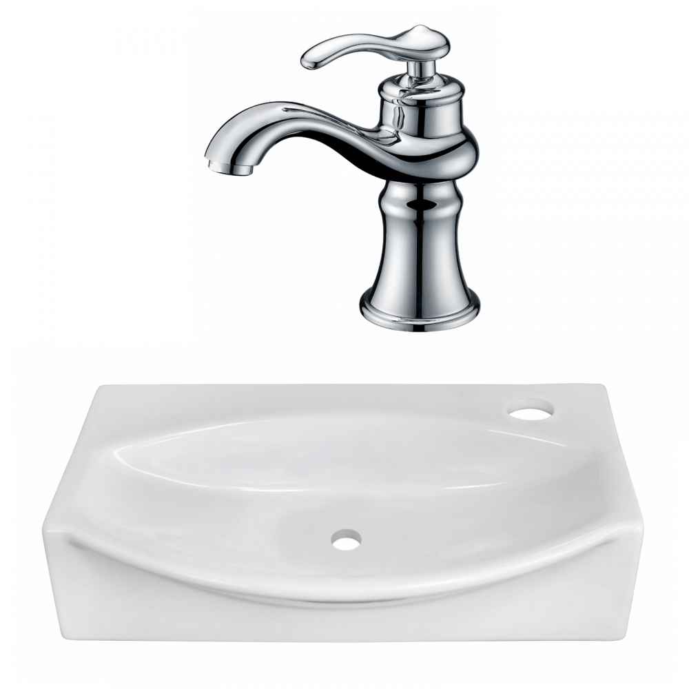 16.5-in. x 12-in. Unique Bathroom Vessel Sink Set White Enamel Glaze