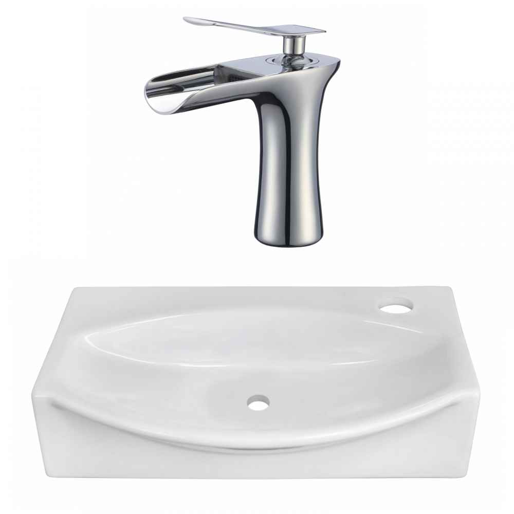 16.5-in. x 12-in. Unique Bathroom Vessel Sink Set White Enamel Glaze