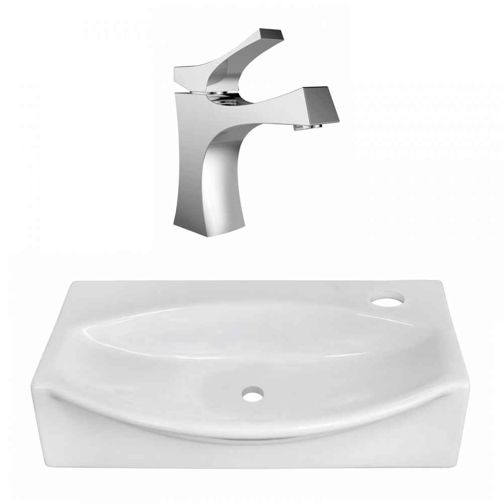 16.5-in. x 12-in. Unique Bathroom Vessel Sink Set White Enamel Glaze
