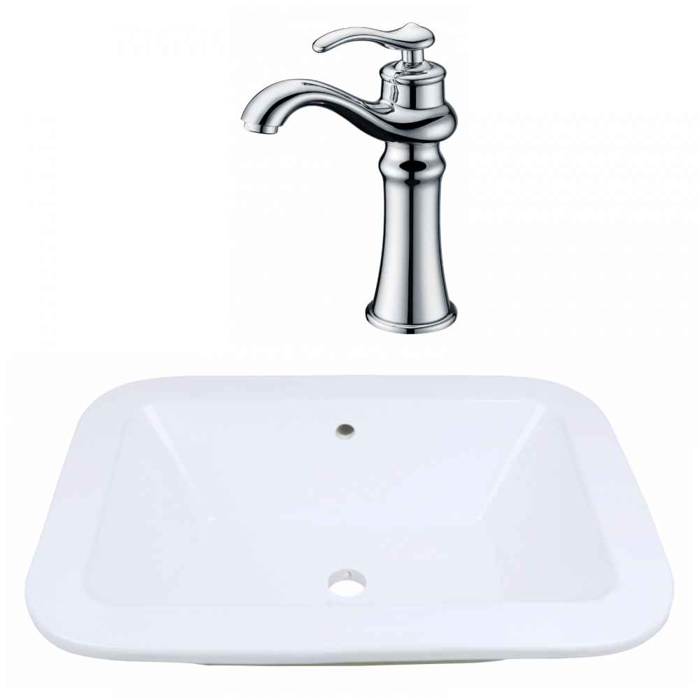 21.75-in. x 16-in. Rectangle Bathroom Vessel Sink Set White Enamel Glaze