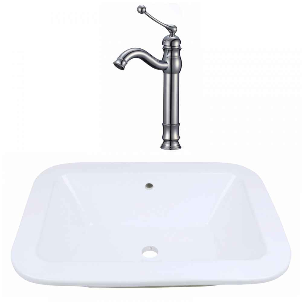 21.75-in. x 16-in. Rectangle Bathroom Vessel Sink Set White Enamel Glaze