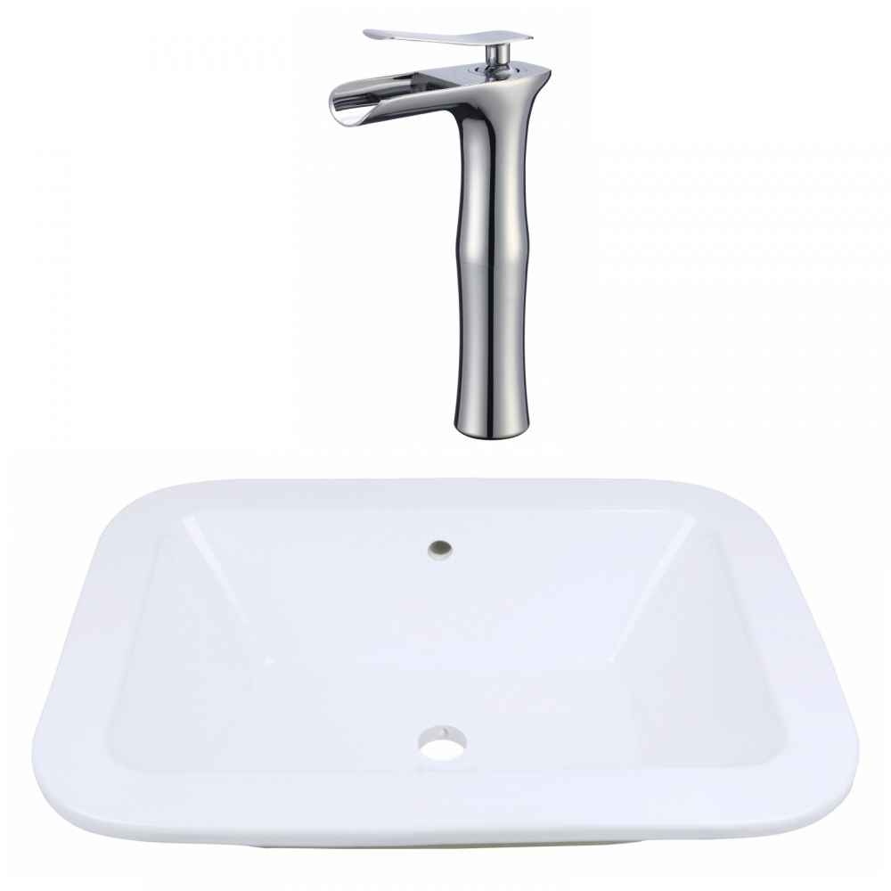 21.75-in. x 16-in. Rectangle Bathroom Vessel Sink Set White Enamel Glaze