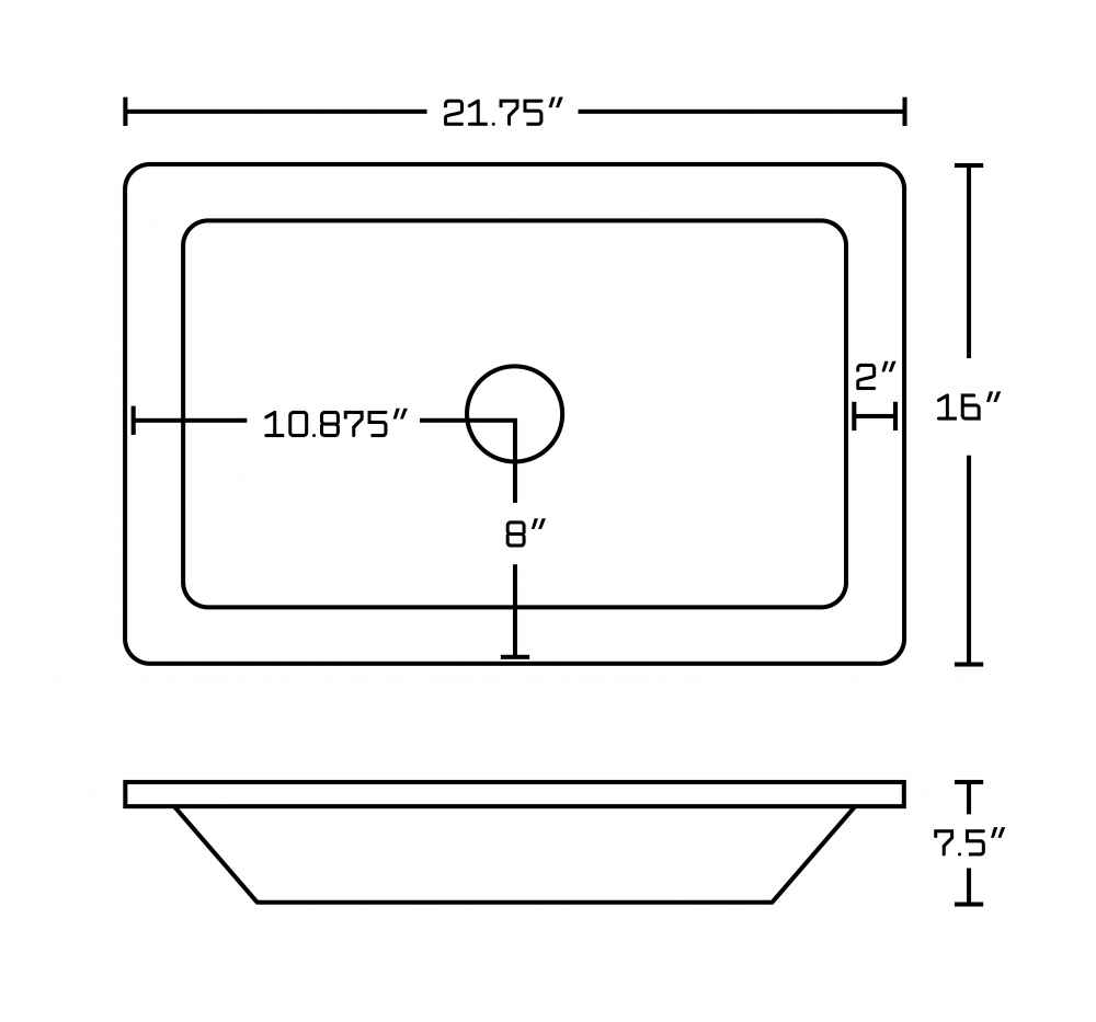 21.75-in. x 16-in. Rectangle Bathroom Vessel Sink Set White Enamel Glaze