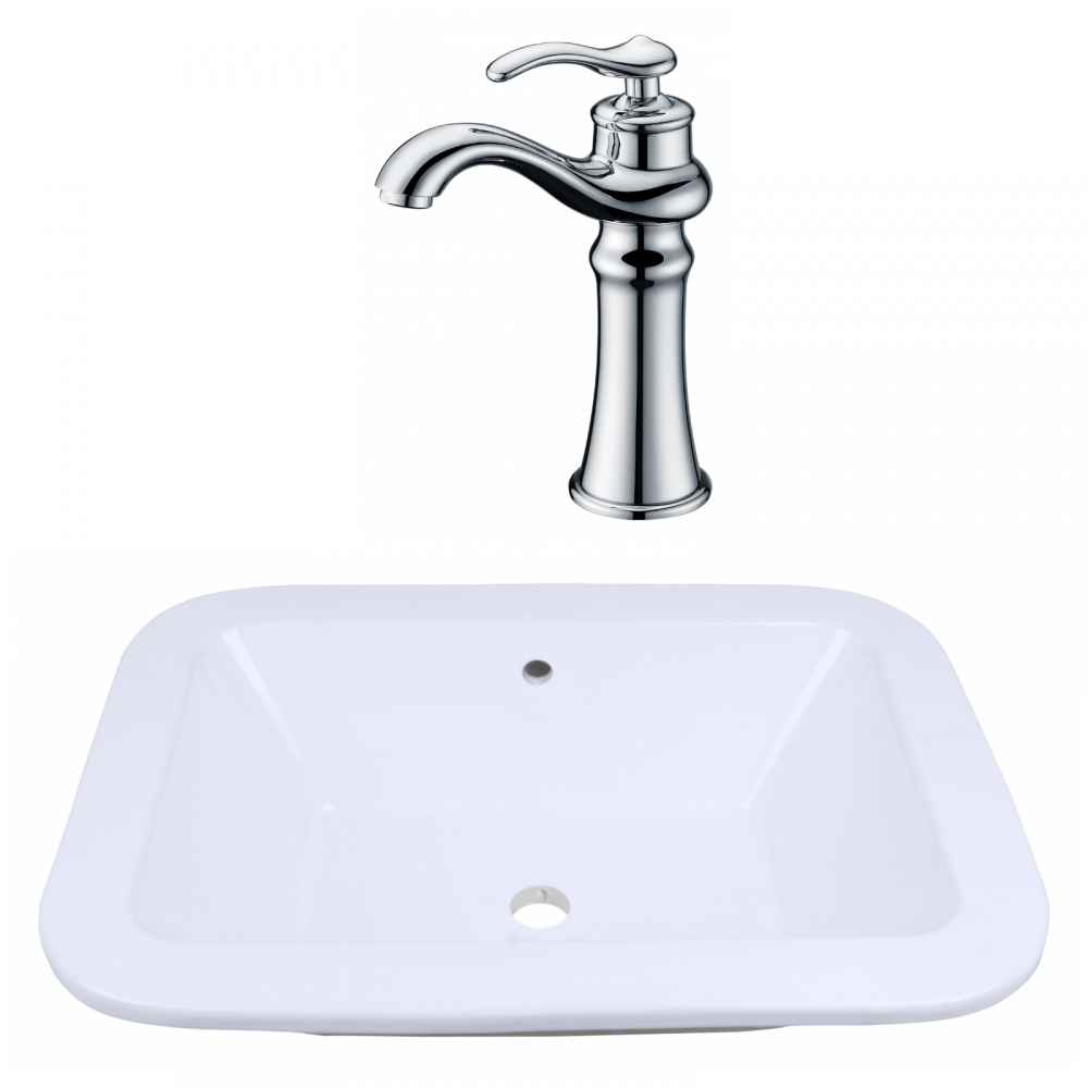 21.75-in. x 16-in. Rectangle Bathroom Vessel Sink Set White Enamel Glaze