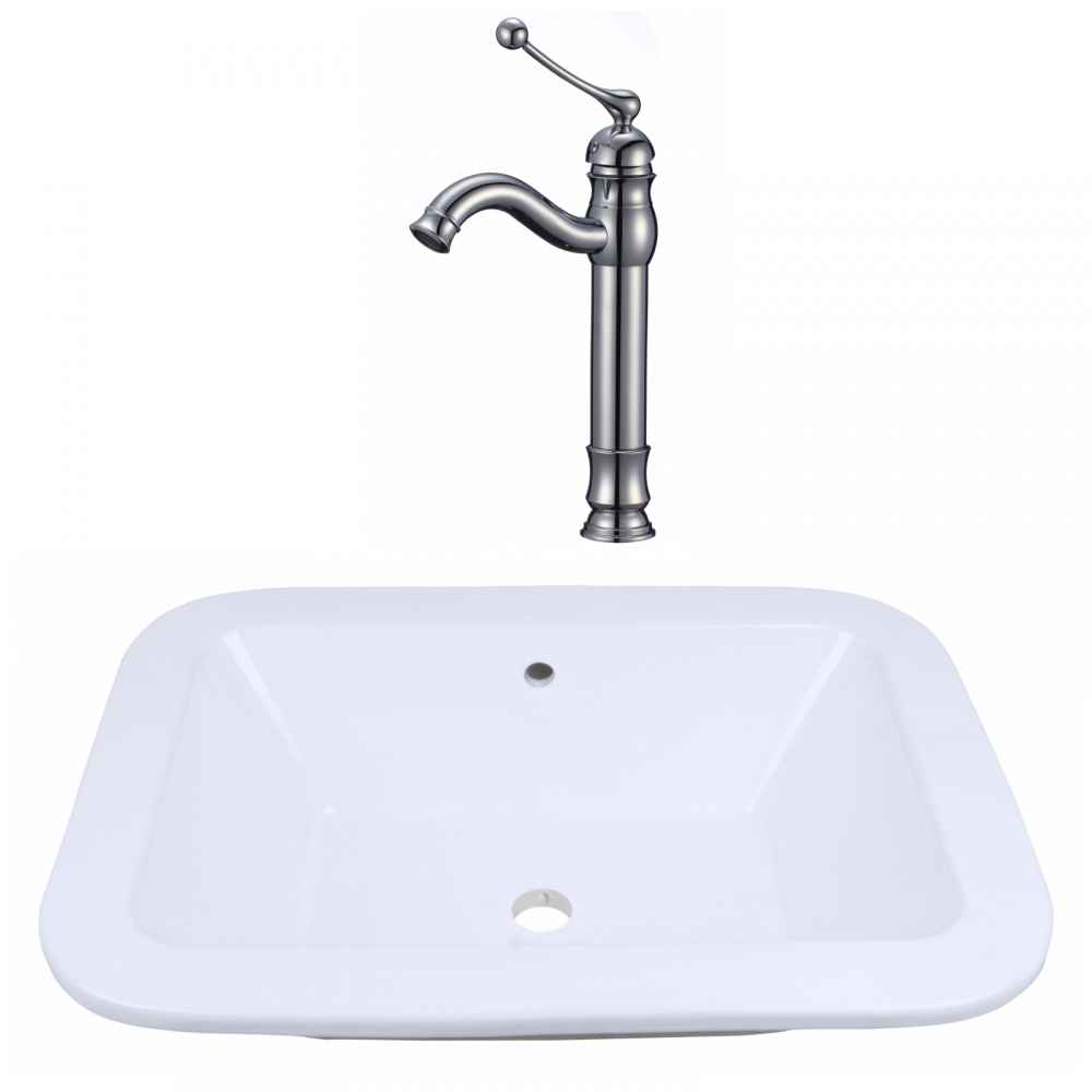 21.75-in. x 16-in. Rectangle Bathroom Vessel Sink Set White Enamel Glaze