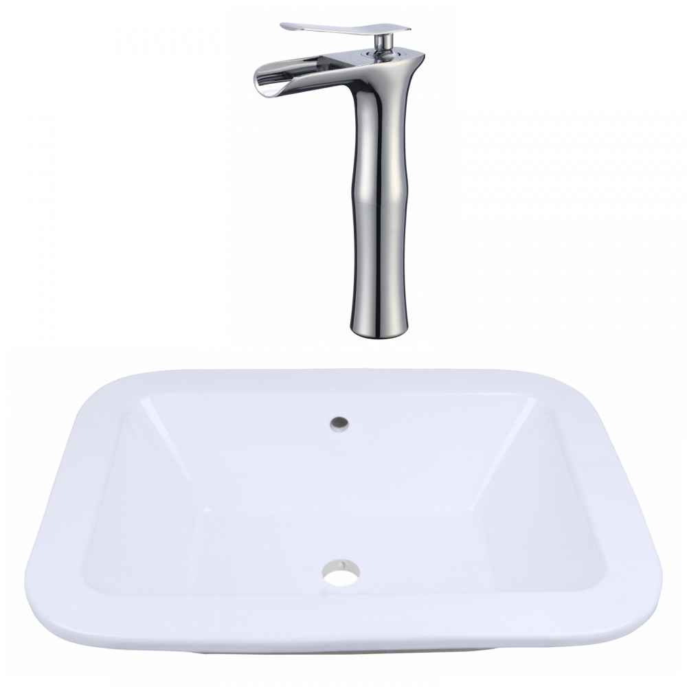 21.75-in. x 16-in. Rectangle Bathroom Vessel Sink Set White Enamel Glaze