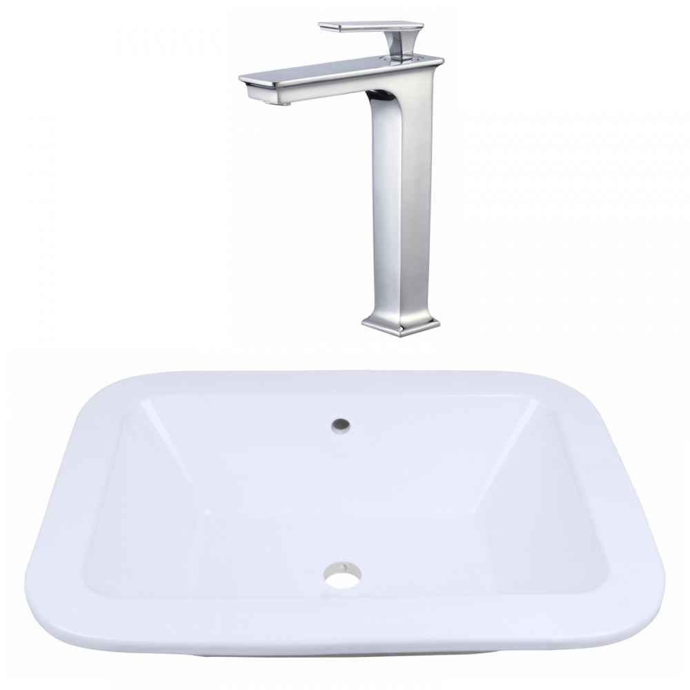 21.75-in. x 16-in. Rectangle Bathroom Vessel Sink Set White Enamel Glaze