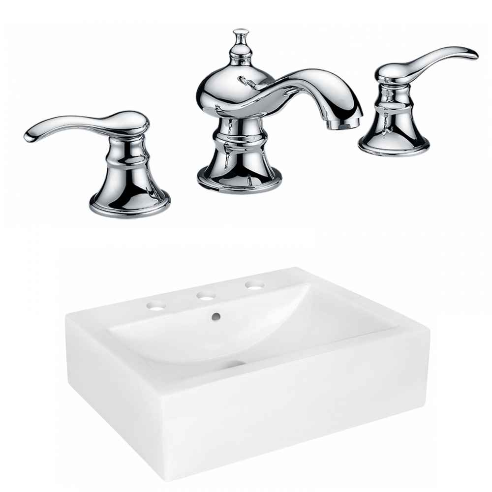 20.25-in. x 16.25-in. Rectangle Bathroom Vessel Sink Set White Enamel Glaze