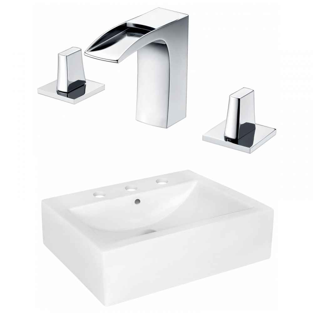 20.25-in. x 16.25-in. Rectangle Bathroom Vessel Sink Set White Enamel Glaze
