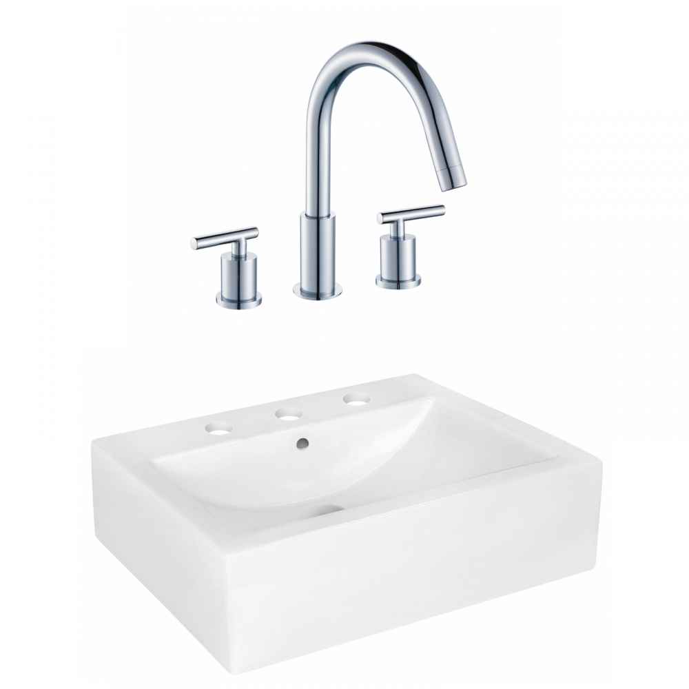 20.25-in. x 16.25-in. Rectangle Bathroom Vessel Sink Set White Enamel Glaze