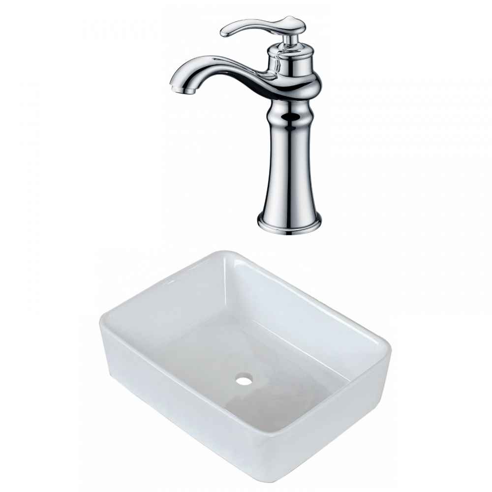 18.75-in. x 14.75-in. Rectangle Bathroom Vessel Sink Set White Enamel Glaze