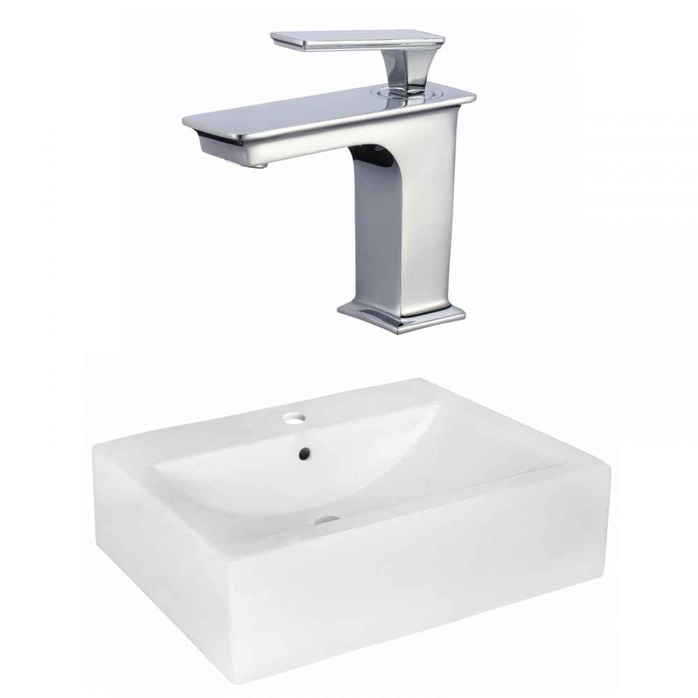 20.25-in. x 16.25-in. Rectangle Bathroom Vessel Sink Set White Enamel Glaze