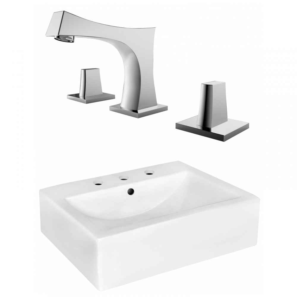 20.25-in. x 16.25-in. Rectangle Bathroom Vessel Sink Set White Enamel Glaze