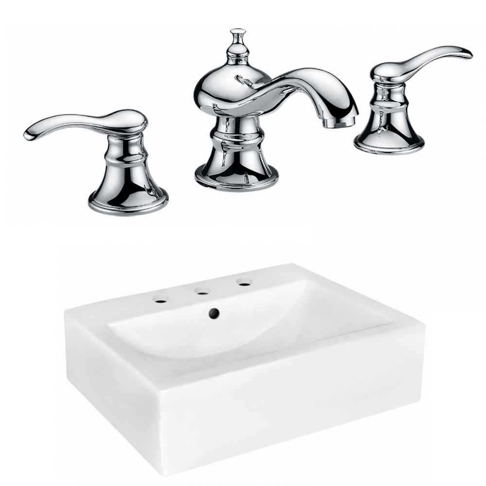 20.25-in. x 16.25-in. Rectangle Bathroom Vessel Sink Set White Enamel Glaze