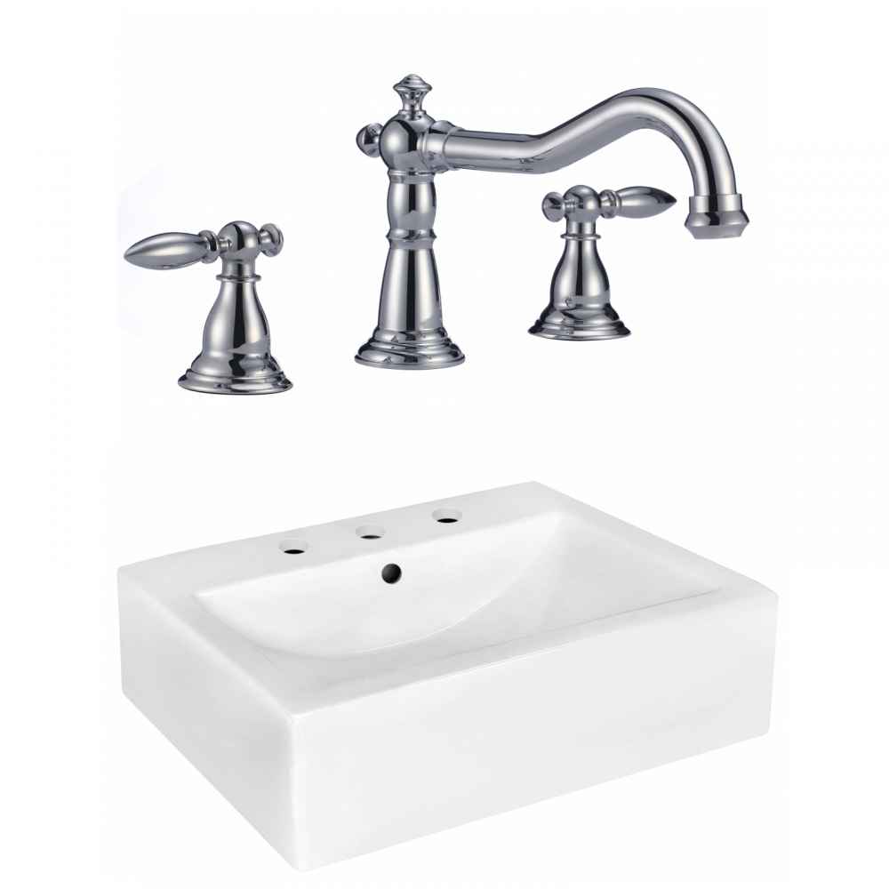 20.25-in. x 16.25-in. Rectangle Bathroom Vessel Sink Set White Enamel Glaze