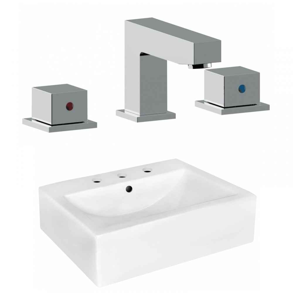 20.25-in. x 16.25-in. Rectangle Bathroom Vessel Sink Set White Enamel Glaze