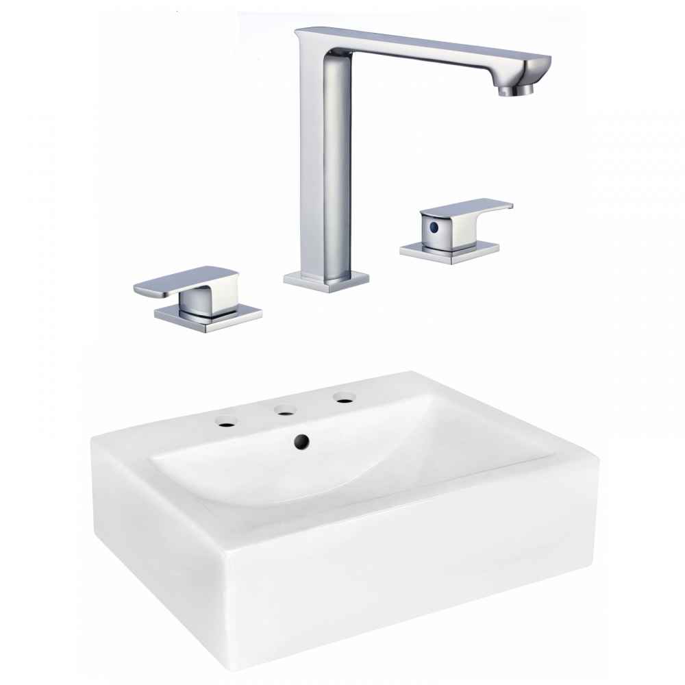 20.25-in. x 16.25-in. Rectangle Bathroom Vessel Sink Set White Enamel Glaze