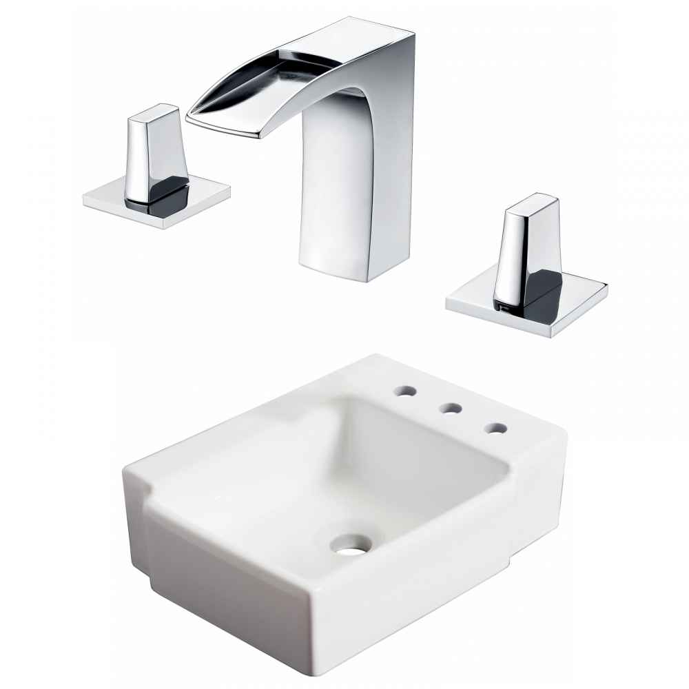 16.25-in. x 11.75-in. Rectangle Bathroom Vessel Sink Set White Enamel Glaze
