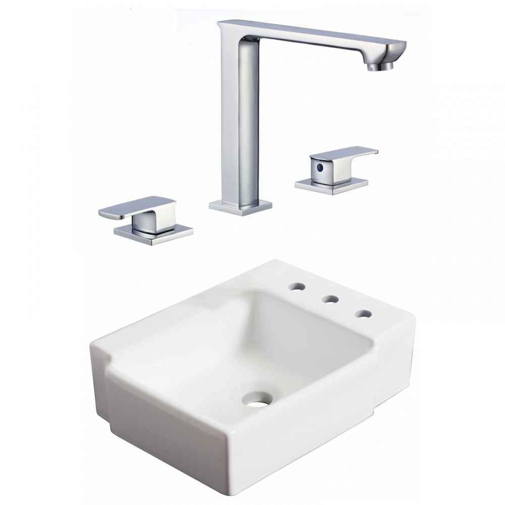 16.25-in. x 11.75-in. Rectangle Bathroom Vessel Sink Set White Enamel Glaze