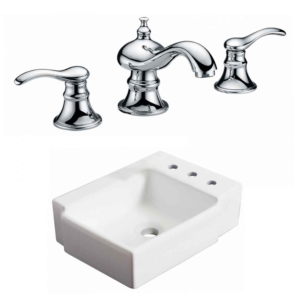 16.25-in. x 11.75-in. Rectangle Bathroom Vessel Sink Set White Enamel Glaze