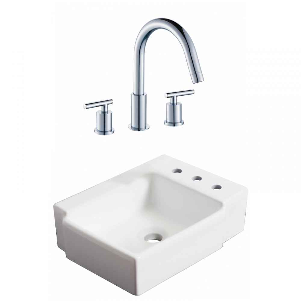 16.25-in. x 11.75-in. Rectangle Bathroom Vessel Sink Set White Enamel Glaze