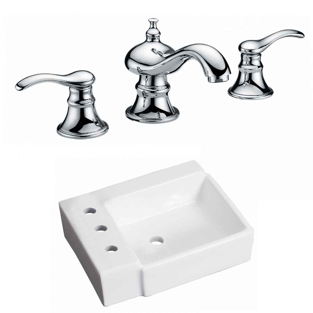 16.25-in. x 11.75-in. Rectangle Bathroom Vessel Sink Set White Enamel Glaze