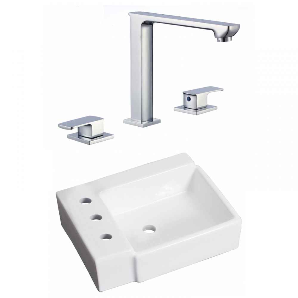 16.25-in. x 11.75-in. Rectangle Bathroom Vessel Sink Set White Enamel Glaze