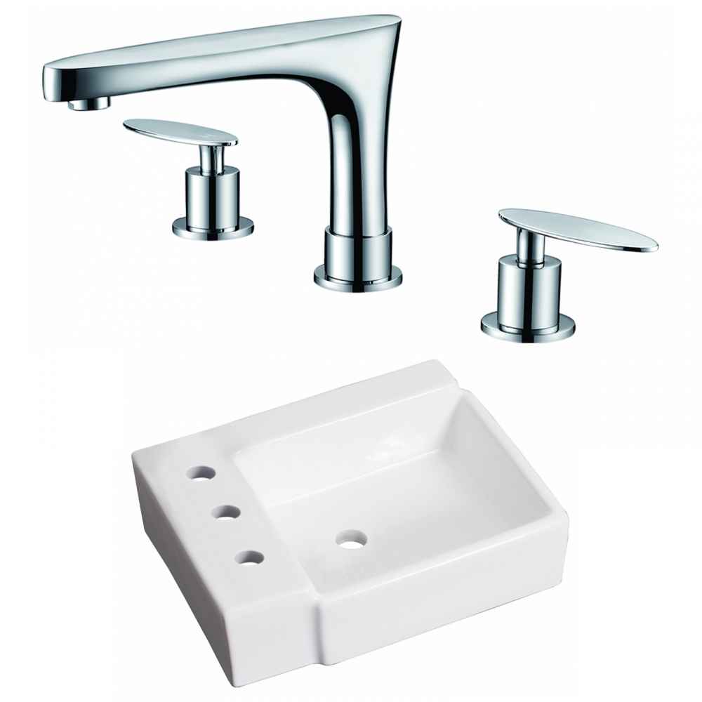 16.25-in. x 11.75-in. Rectangle Bathroom Vessel Sink Set White Enamel Glaze