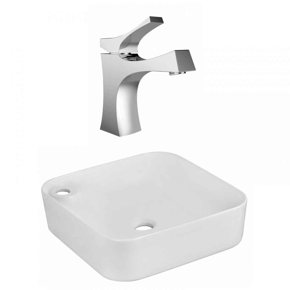 17-in. x 17-in. Rectangle Bathroom Vessel Sink Set White Enamel Glaze