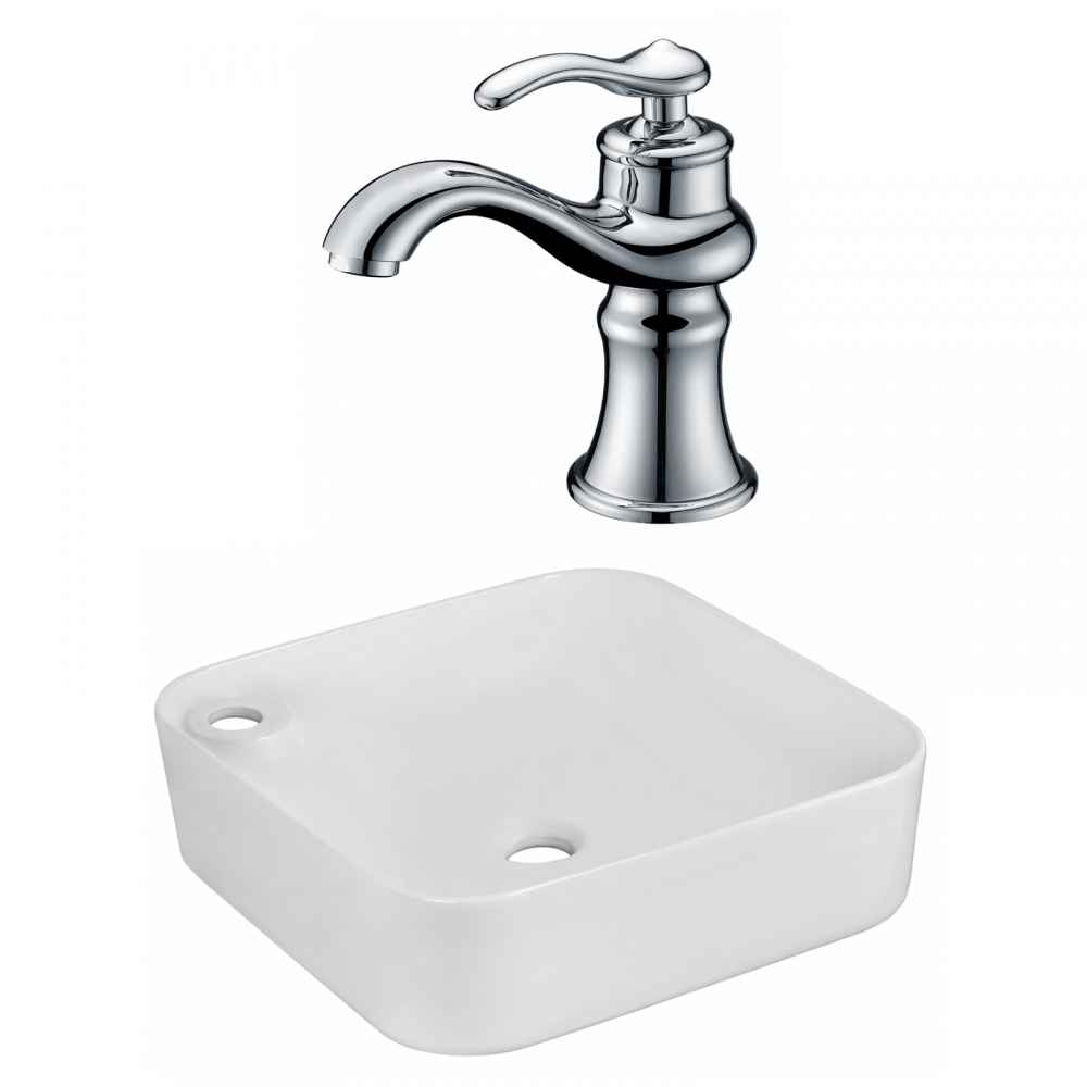 17-in. x 17-in. Rectangle Bathroom Vessel Sink Set White Enamel Glaze