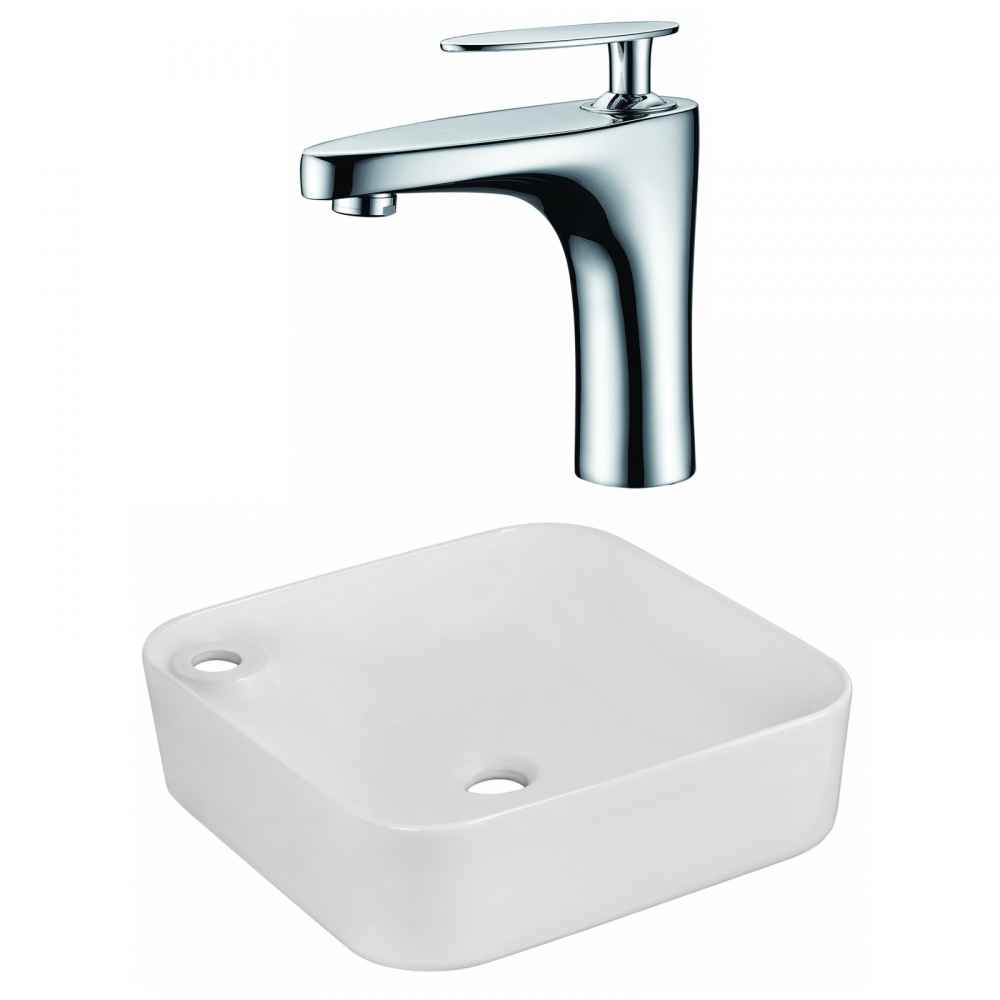 17-in. x 17-in. Rectangle Bathroom Vessel Sink Set White Enamel Glaze