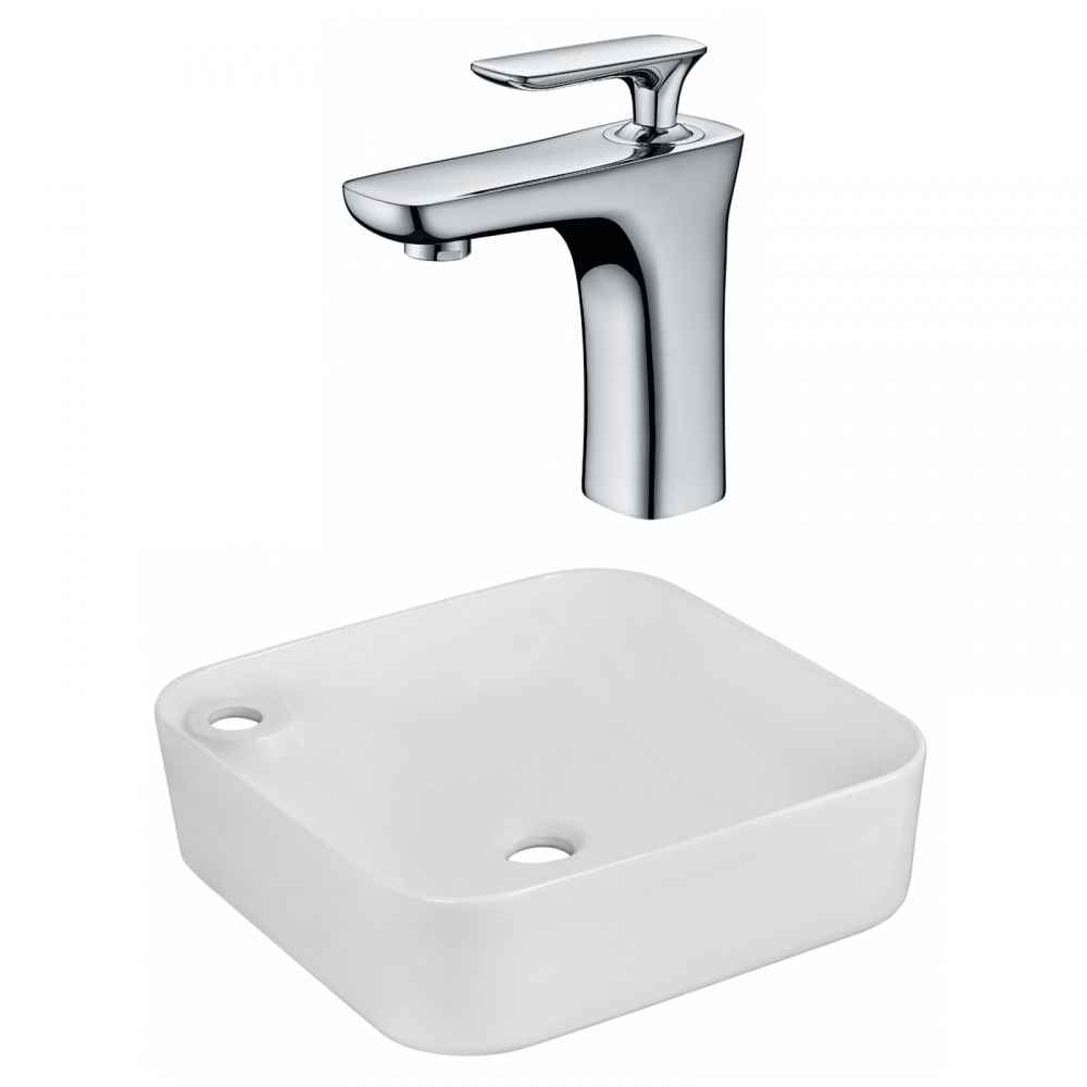 17-in. x 17-in. Rectangle Bathroom Vessel Sink Set White Enamel Glaze