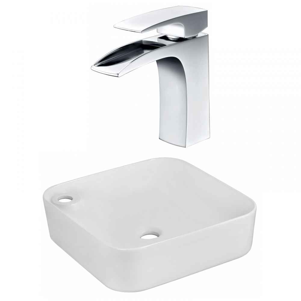 17-in. x 17-in. Rectangle Bathroom Vessel Sink Set White Enamel Glaze