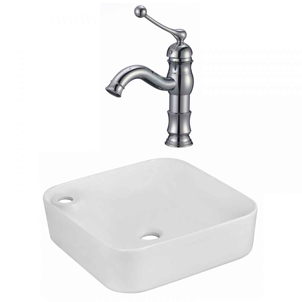 17-in. x 17-in. Rectangle Bathroom Vessel Sink Set White Enamel Glaze