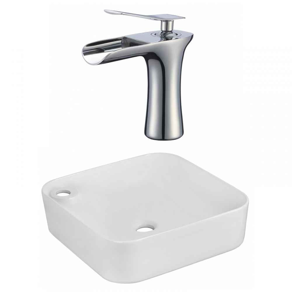 17-in. x 17-in. Rectangle Bathroom Vessel Sink Set White Enamel Glaze