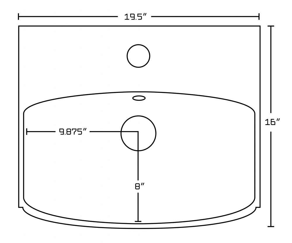 19.5-in. x 16-in. Rectangle Bathroom Vessel Sink Set White Enamel Glaze