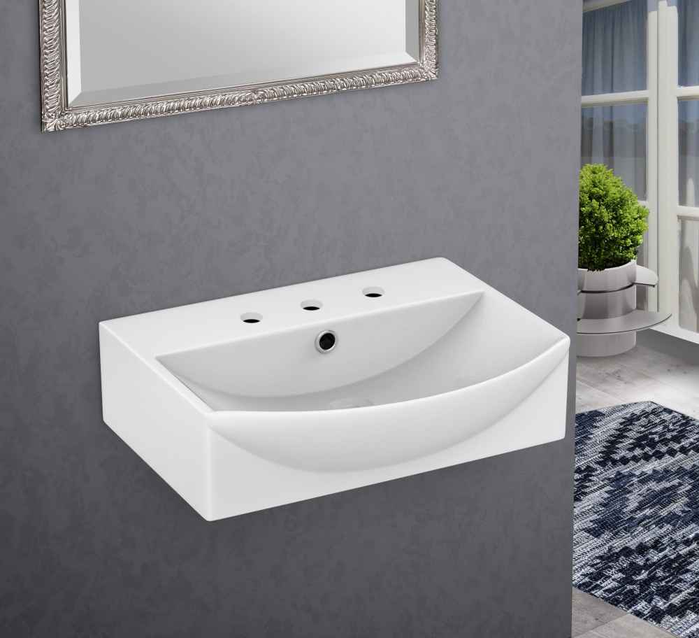 19.5-in. x 16-in. Rectangle Bathroom Vessel Sink Set White Enamel Glaze