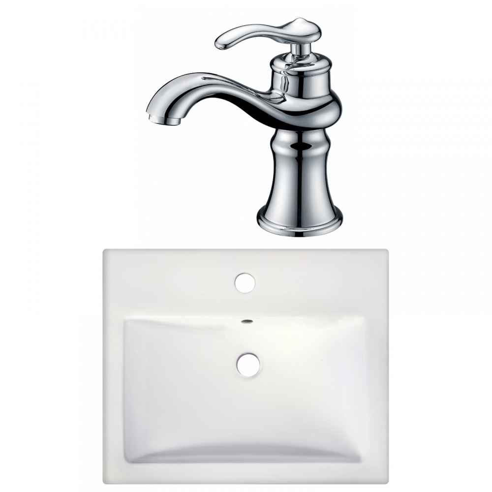 20.75-in. x 17.25-in. Rectangle Bathroom Vessel Sink Set White Enamel Glaze
