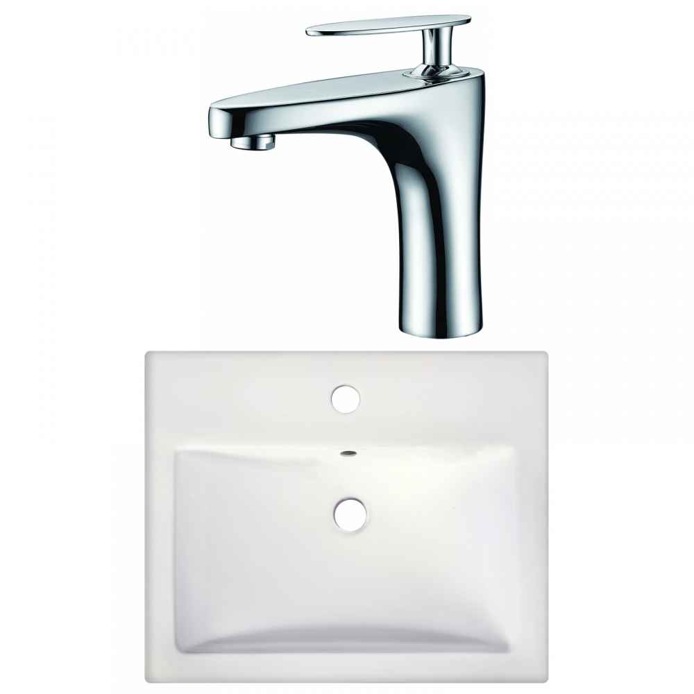 20.75-in. x 17.25-in. Rectangle Bathroom Vessel Sink Set White Enamel Glaze