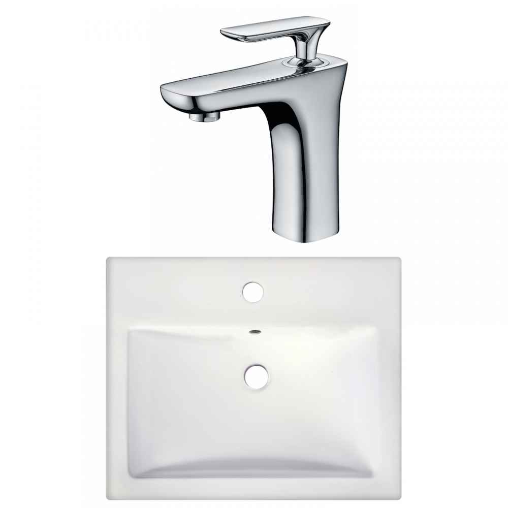 20.75-in. x 17.25-in. Rectangle Bathroom Vessel Sink Set White Enamel Glaze