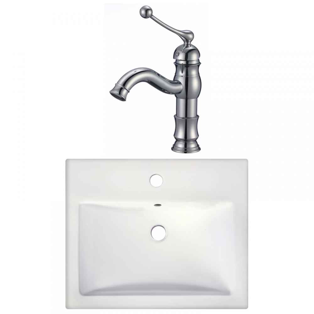 20.75-in. x 17.25-in. Rectangle Bathroom Vessel Sink Set White Enamel Glaze