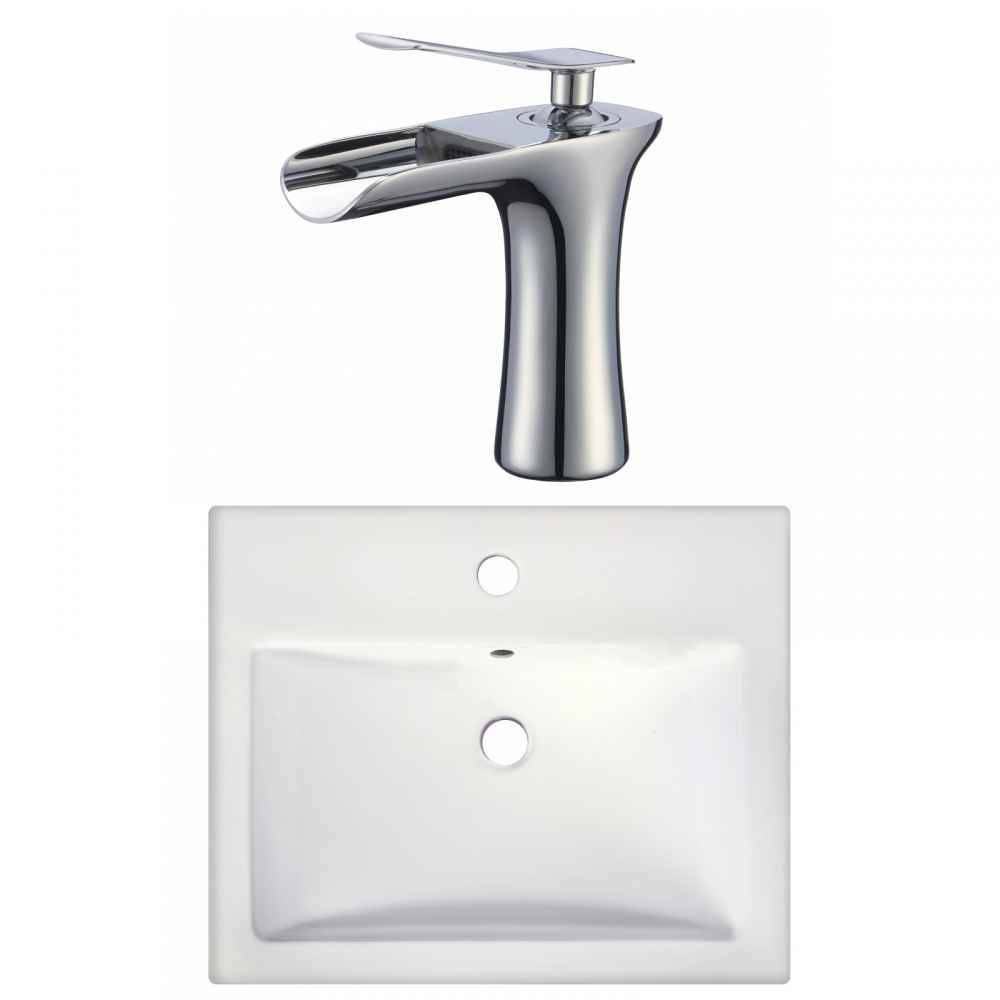 20.75-in. x 17.25-in. Rectangle Bathroom Vessel Sink Set White Enamel Glaze