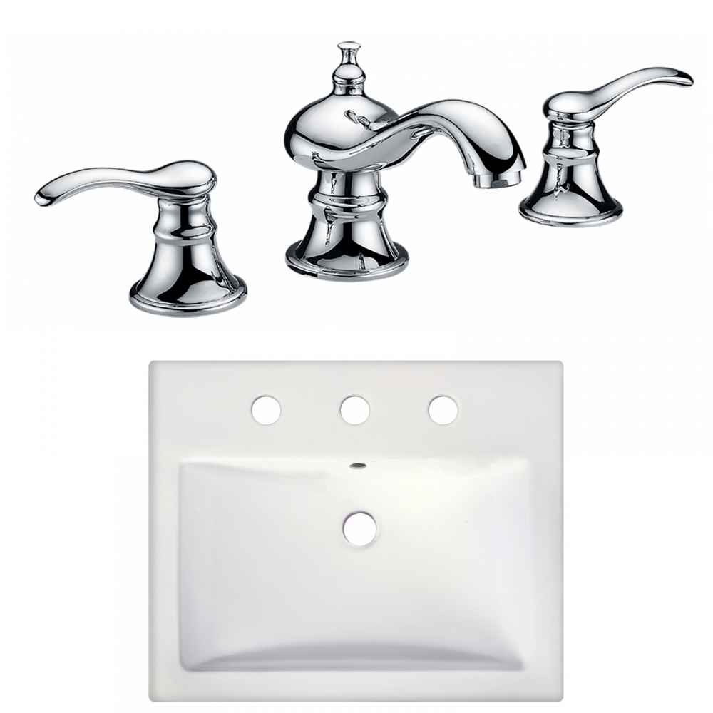 20.75-in. x 17.25-in. Rectangle Bathroom Vessel Sink Set White Enamel Glaze