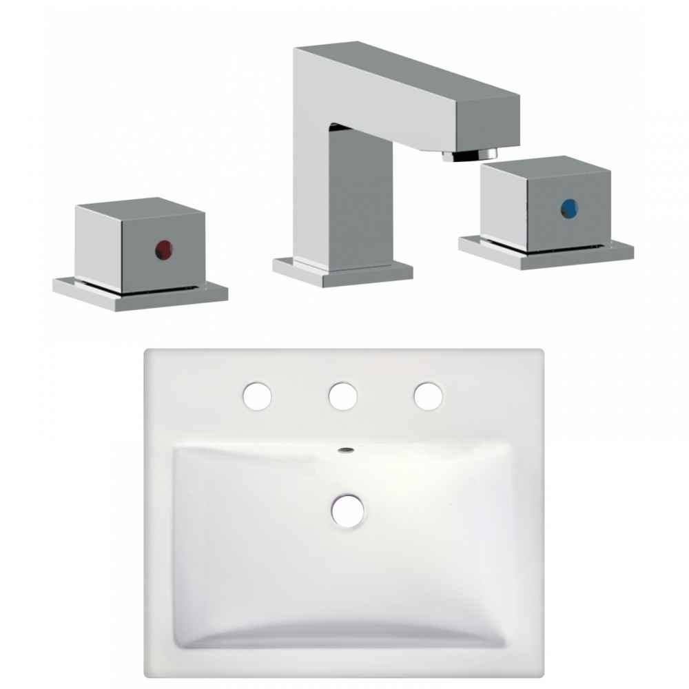 20.75-in. x 17.25-in. Rectangle Bathroom Vessel Sink Set White Enamel Glaze