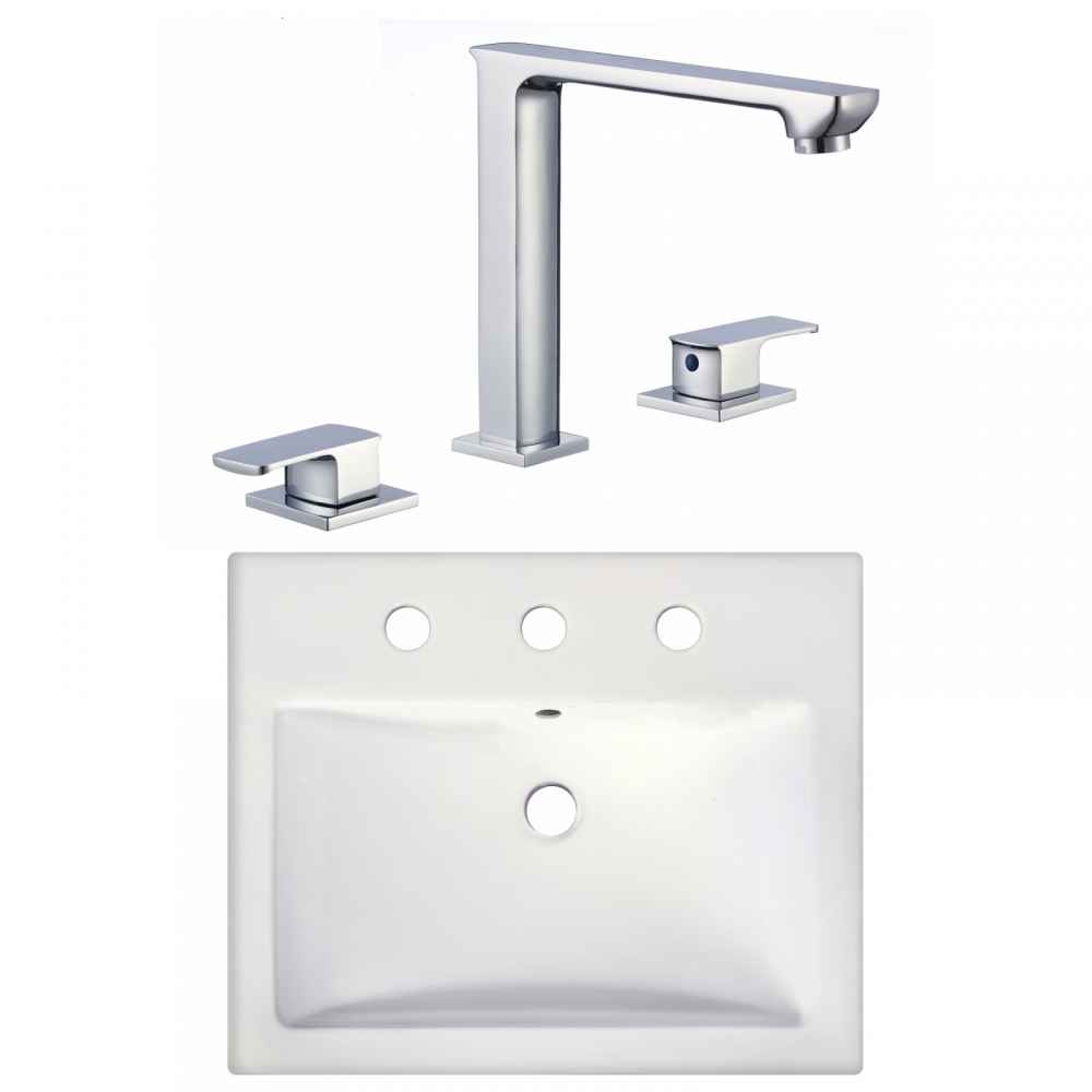 20.75-in. x 17.25-in. Rectangle Bathroom Vessel Sink Set White Enamel Glaze