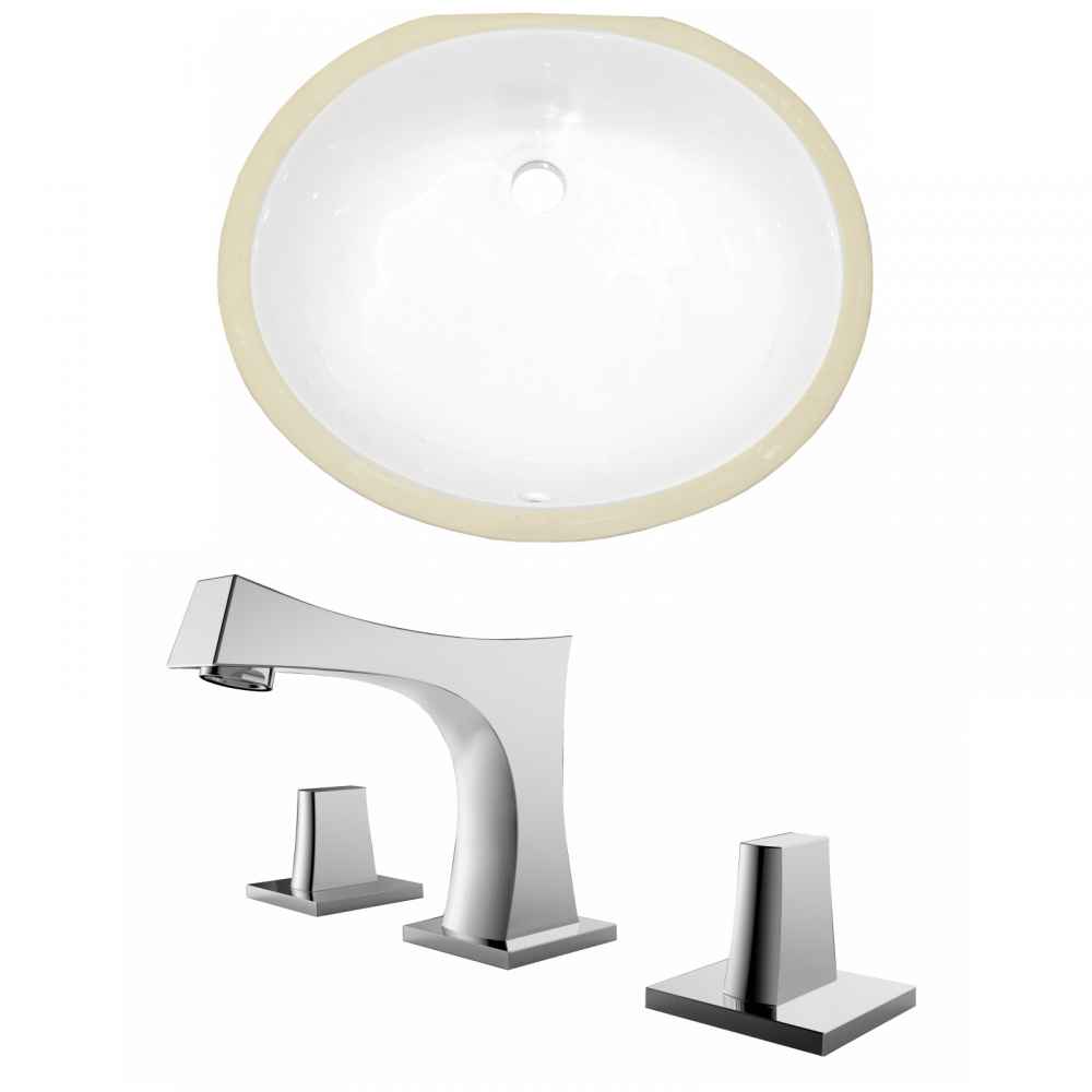 19.5-in. W Oval Bathroom Undermount Sink Set In White - Chrome Hardware
